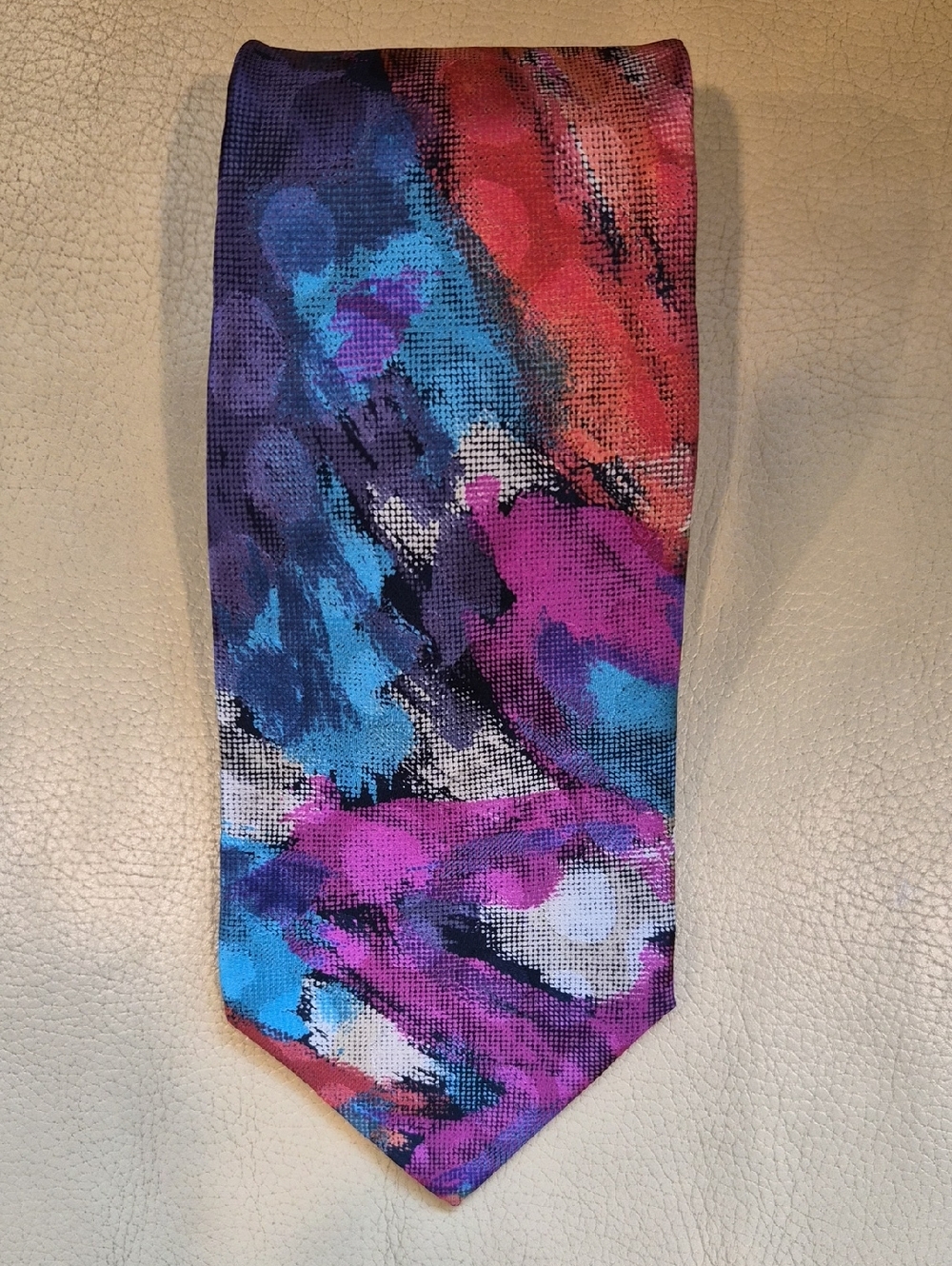 Authentic Brioni Multicolor Abstract Silk Tie - Purple, Blue & Red